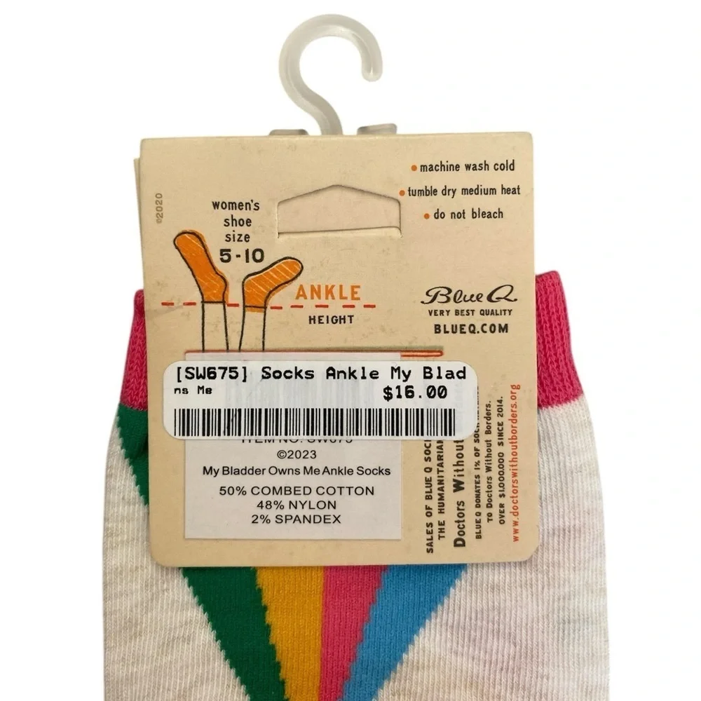 Blue Q My Bladder Owns Me Women's Novelty Ankle Socks Multicolor Rainbow Funny